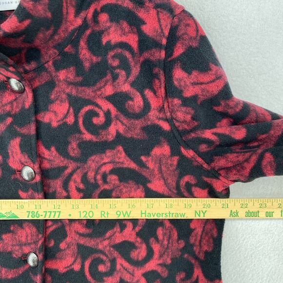 SUSAN GRAVER Jacket M Baroque Floral Fleece Blazer Button Front Red Black - Picture 11 of 14